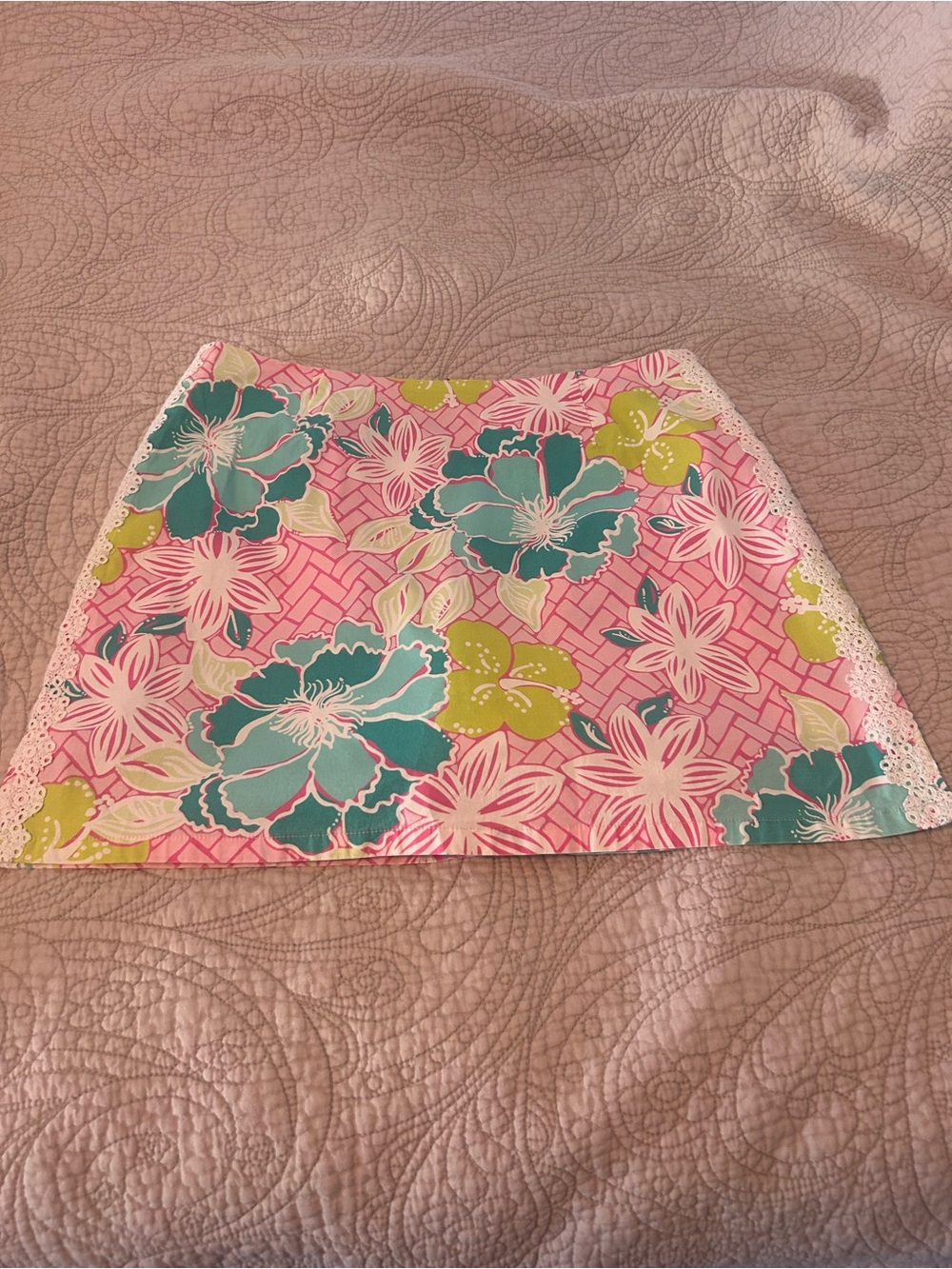 Lilly Pulitzer Pink Mini Skirt with Turquoise & Lime Floral Print
